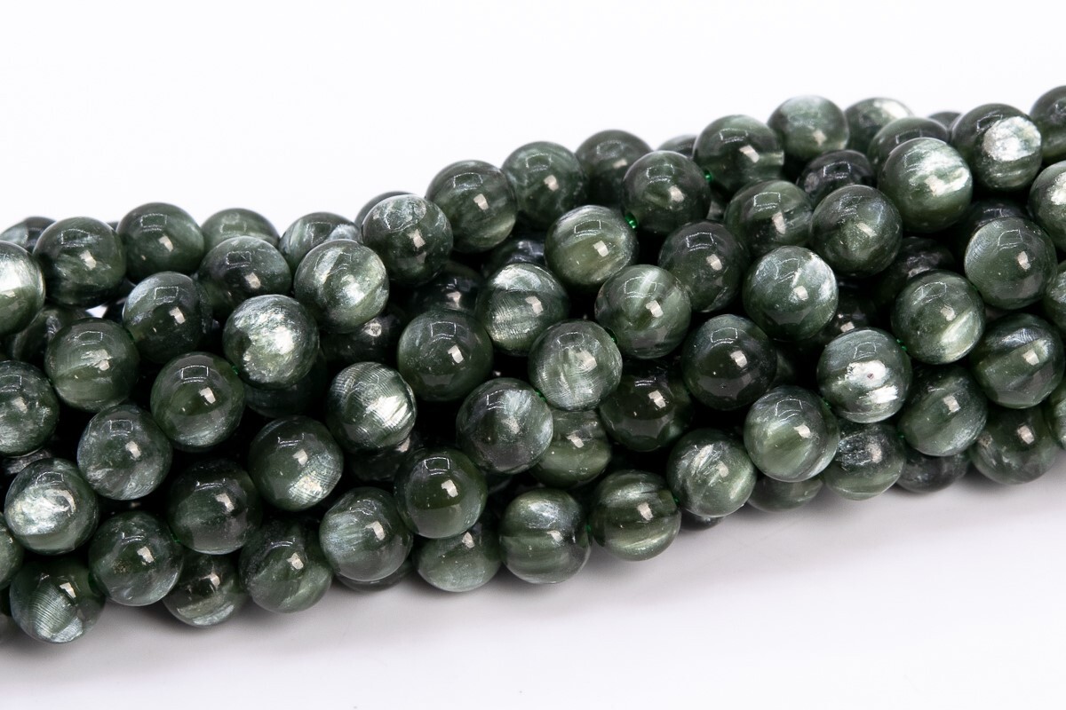 Genuine Natural Ink Green Seraphinite Grade AAA Round Beads 4-5/6/8/9-10/12MM