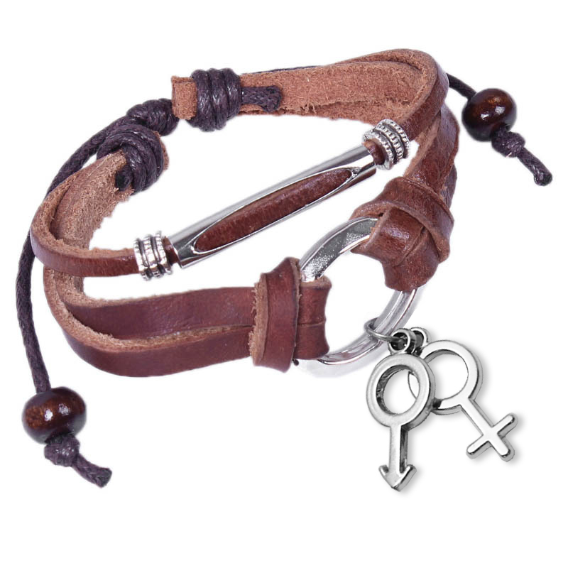 Pride Shack – Transgender Pride Leather Wristlet Male & Female Symbols Bracelet
