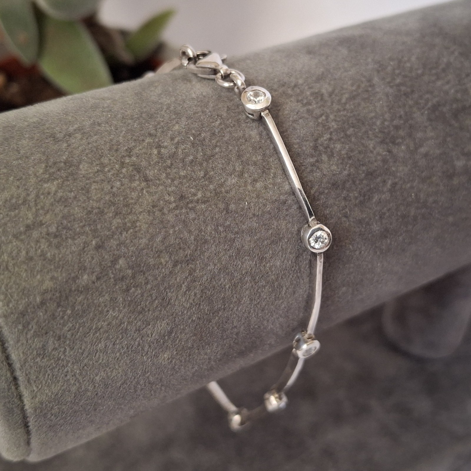 925 Sterling Silver CZ Station Link Bracelet Modern Minimalist Wedding Sparkle