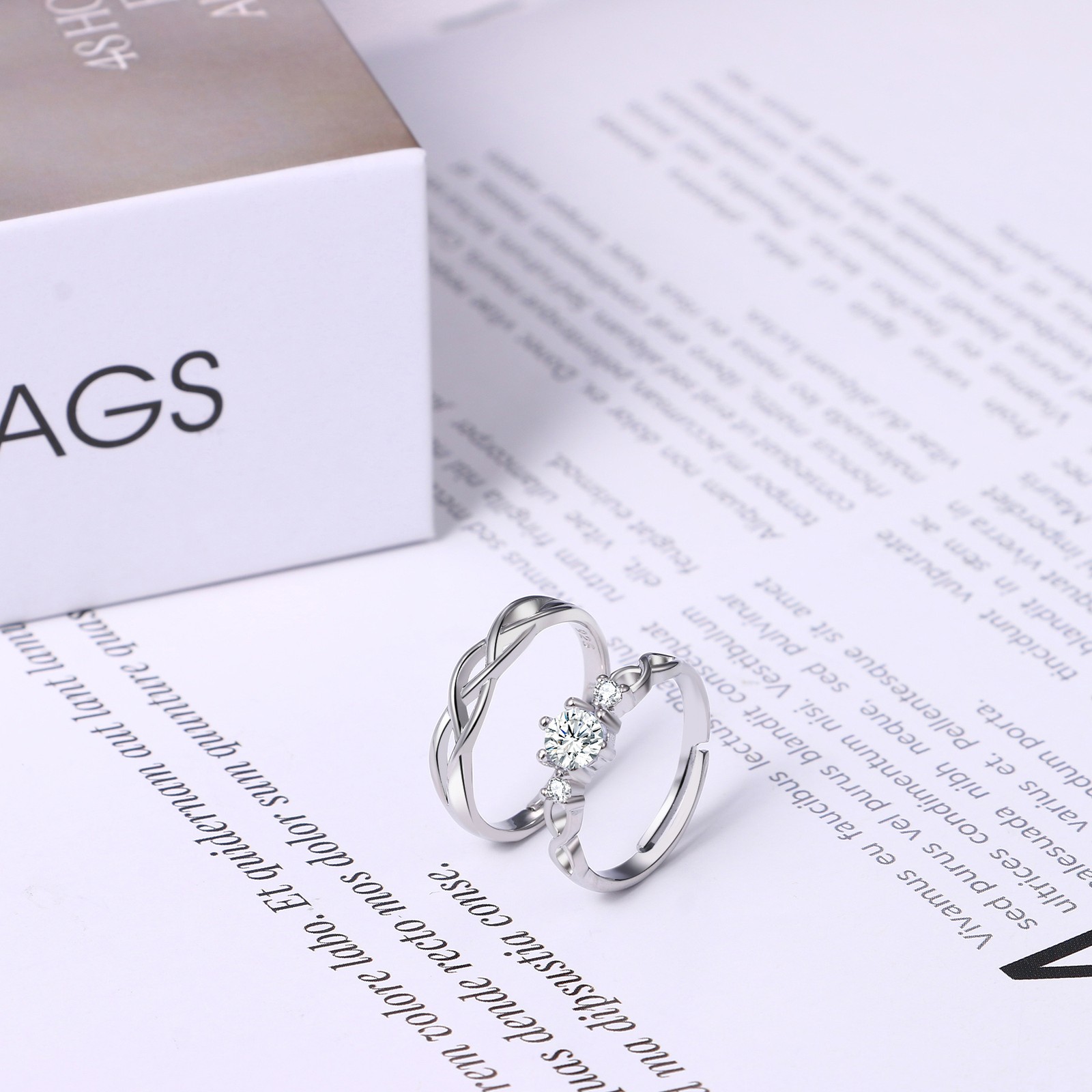 His Hers Infinity Knot Clear CZ Eternity Bands Set Couple Matching Promise Rings