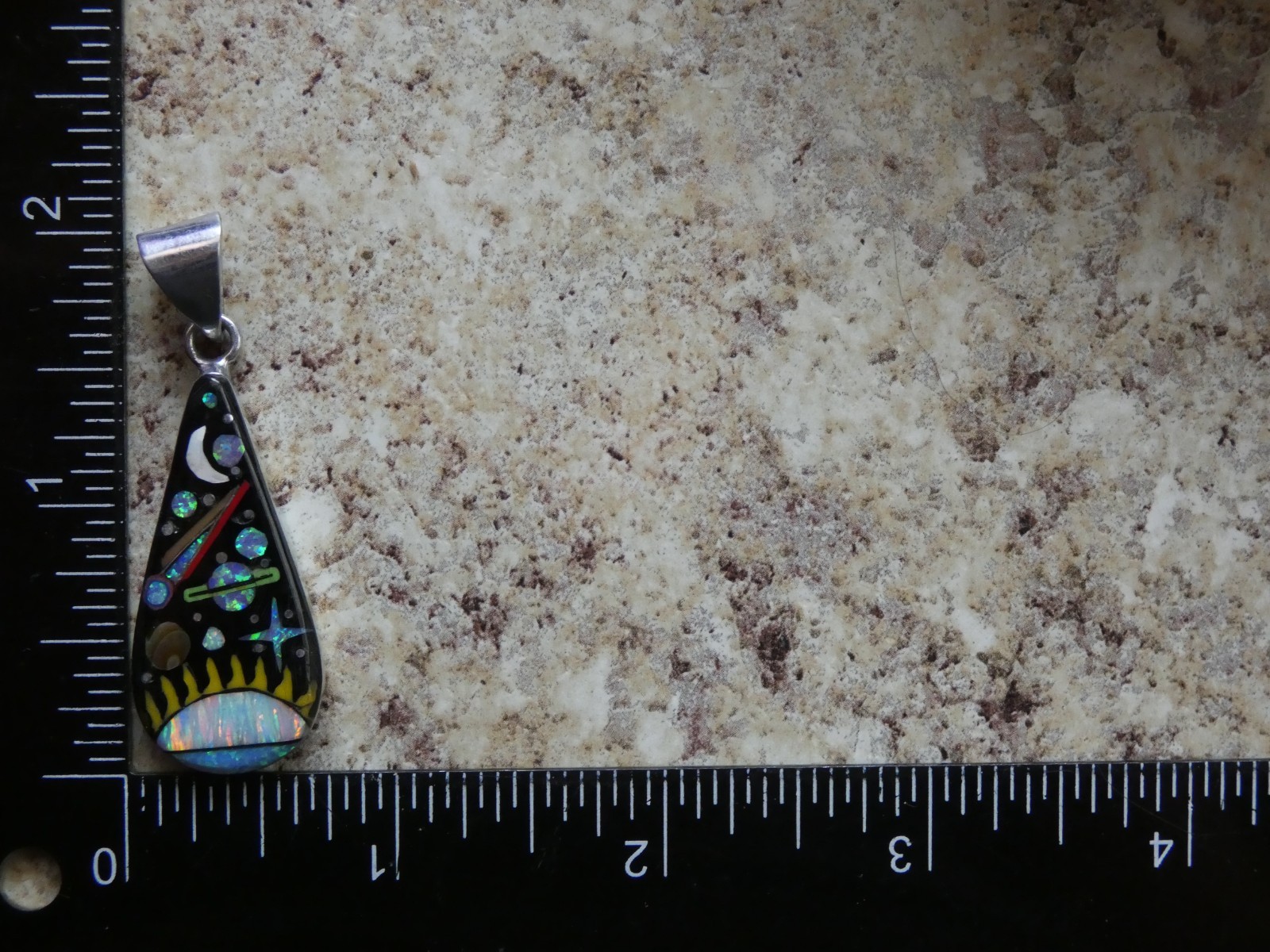 Sun Planets Night Sky Gemstone Opal Aluminum Sterling Silver Alloy Pendant AT2