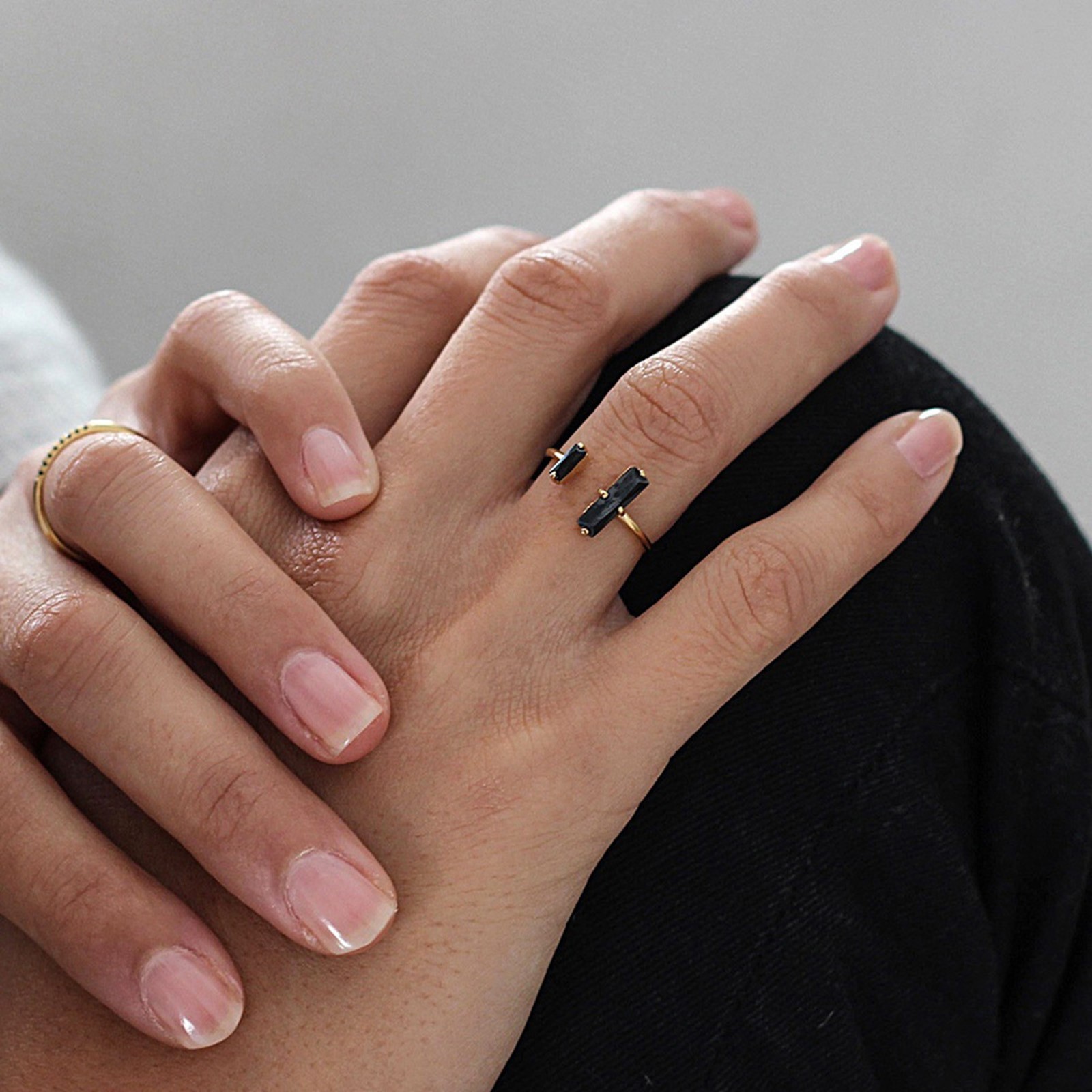 Black Onyx Bar 18K Gold Dainty Ring Minimalist Healing Resizable Women Ring Gift