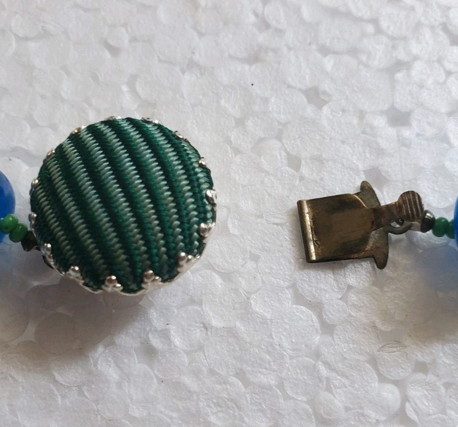 Silk Woven passementerie thread Bead Necklace 22” MCM 1950’s Japan