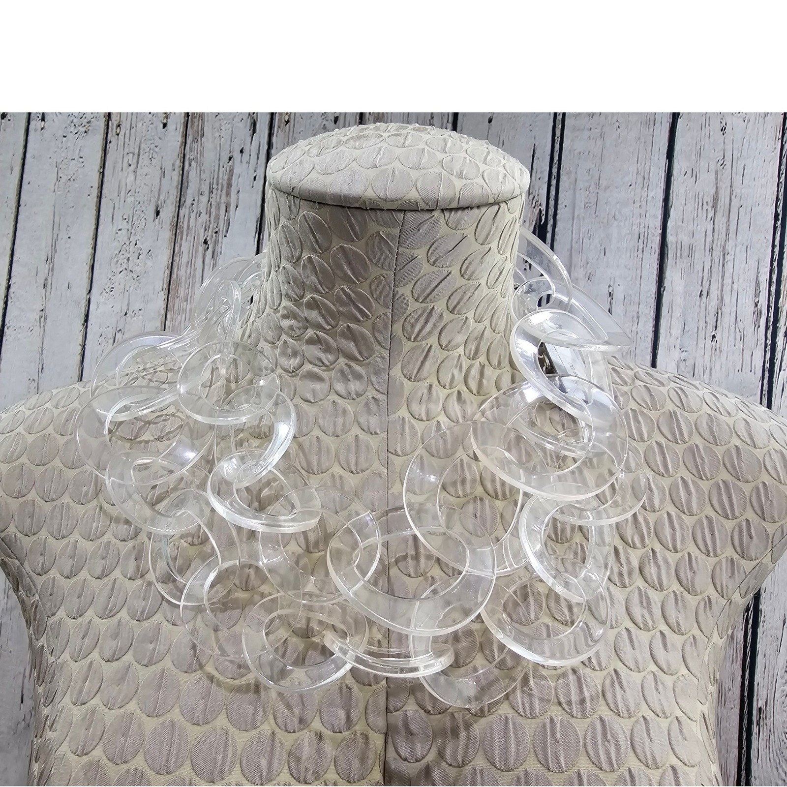 Sequin Lucite Acrylic Clear Link Statement Necklace Women 42″ 8600N Chunky Bib