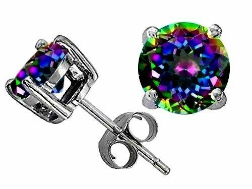 2 ct. Mystic Rainbow Topaz Round Stud Earrings in Solid Sterling Silver