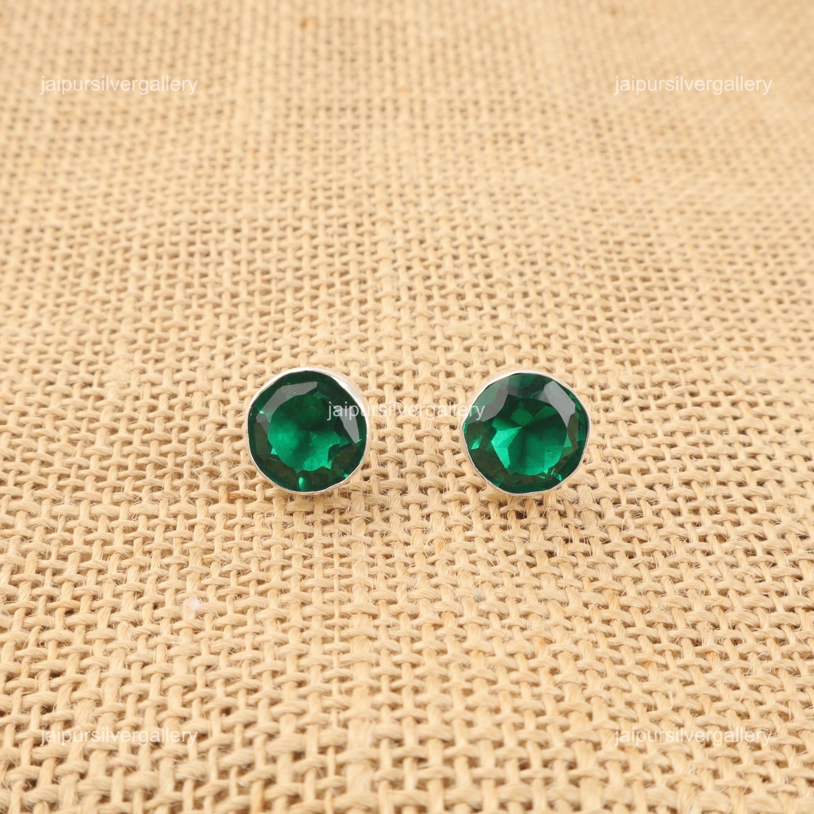 Emerald Gemstone Earrings 925 Sterling Silver Handmade Boho Jewelry 0.42″ Gifts