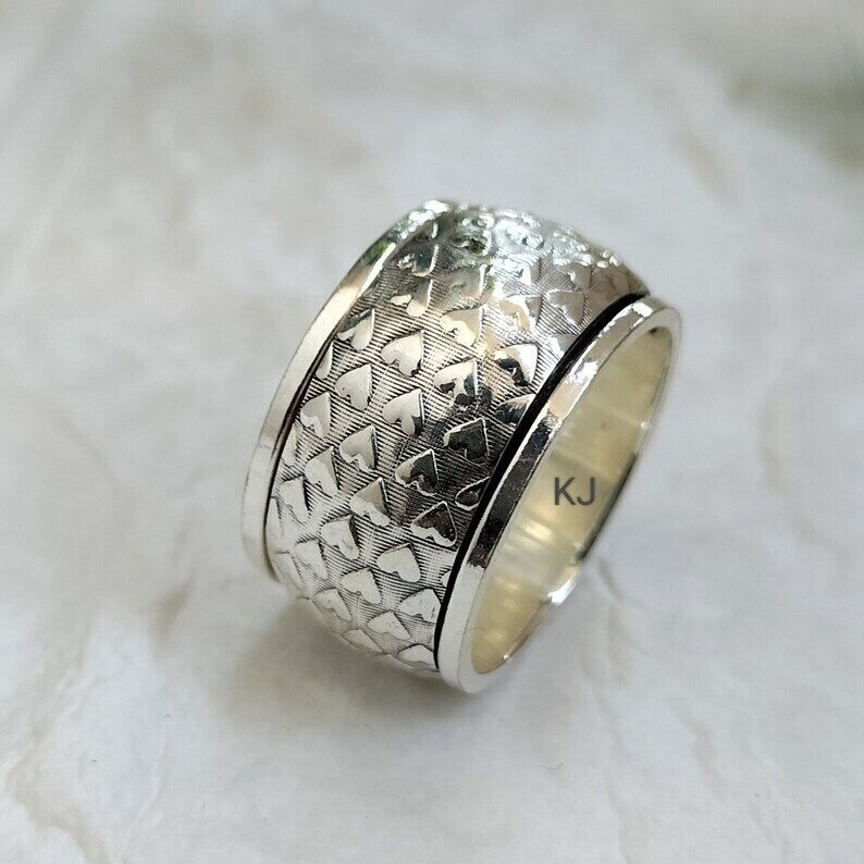 Thick Heart Spinner Ring Solid 925 Sterling Silver Band Handmade Ring All Size