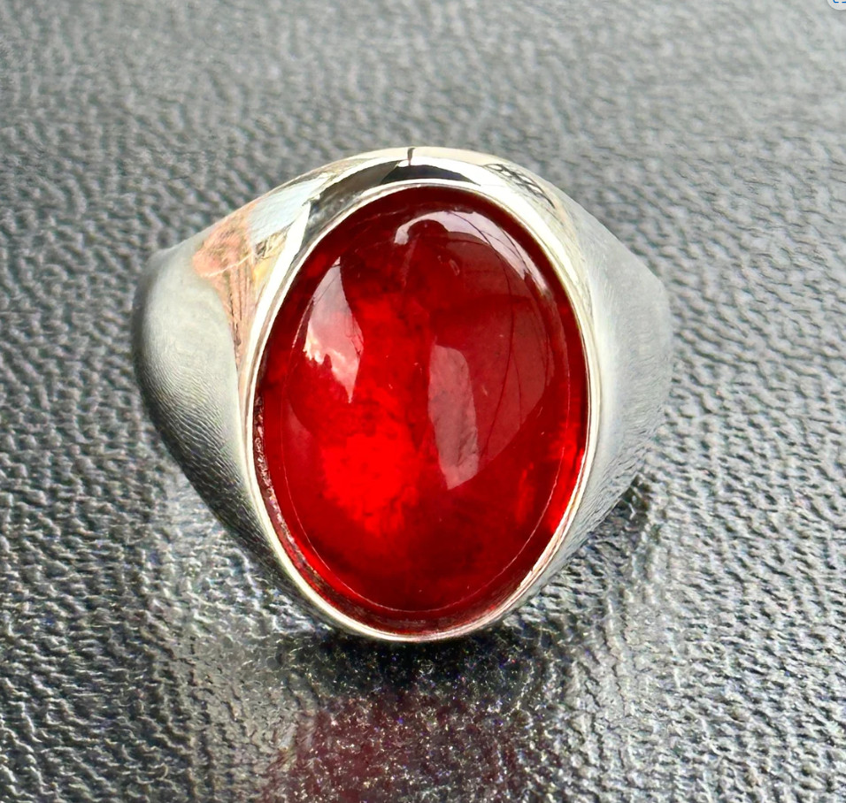 Genuine Red Ruby Men’s Ring Silver Signet Ring For Boys Birthday Gift Ruby Ring