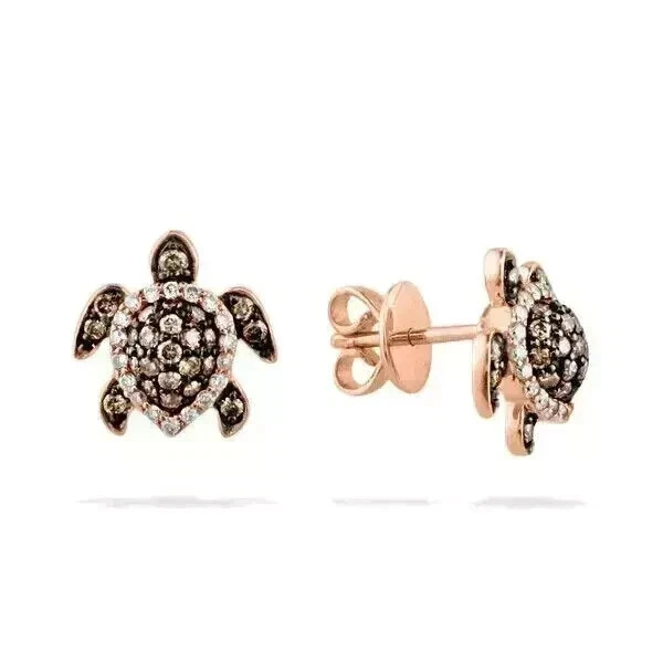 2Ct Round cut Simulated Brown Diamond Turtle Stud Earrings 14K Rose Gold Plated