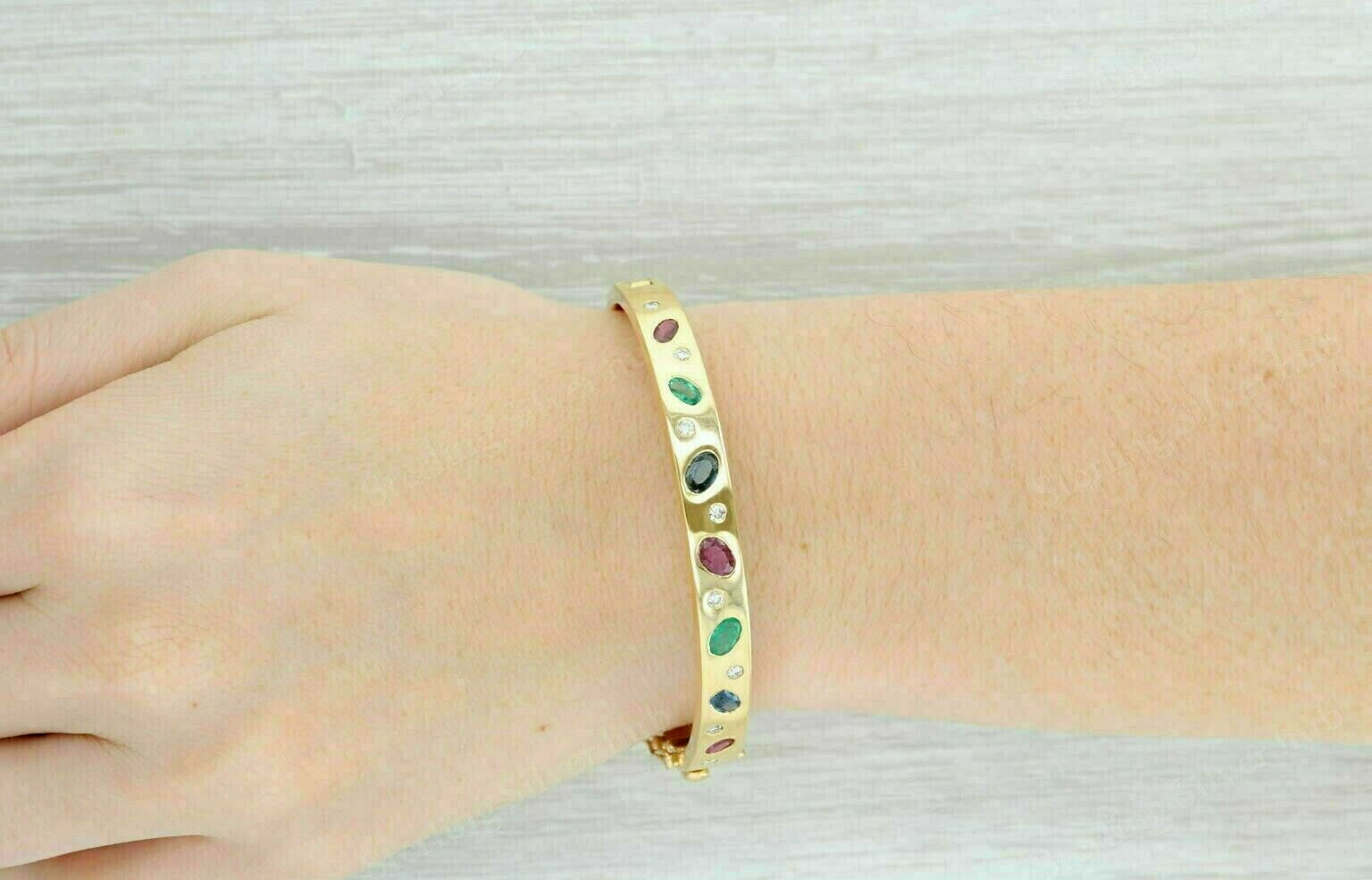 Oval 5Ct Lab Created Ruby & Multi Color Gemstone Bangle 14K Yellow Gold Finish