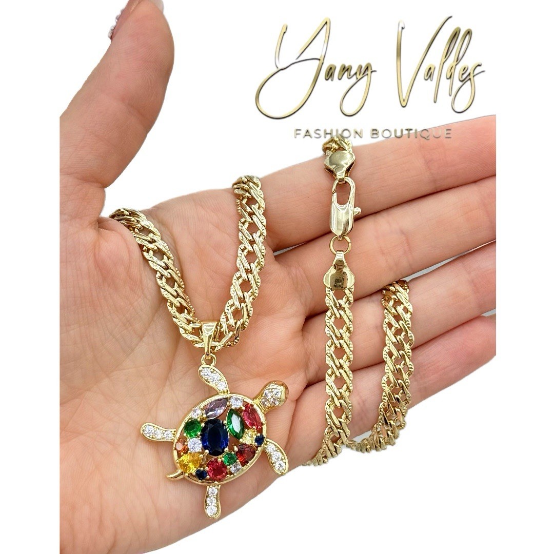 18” Spanish Link Chain Turtle Pendant 14K Gold Filled Necklace