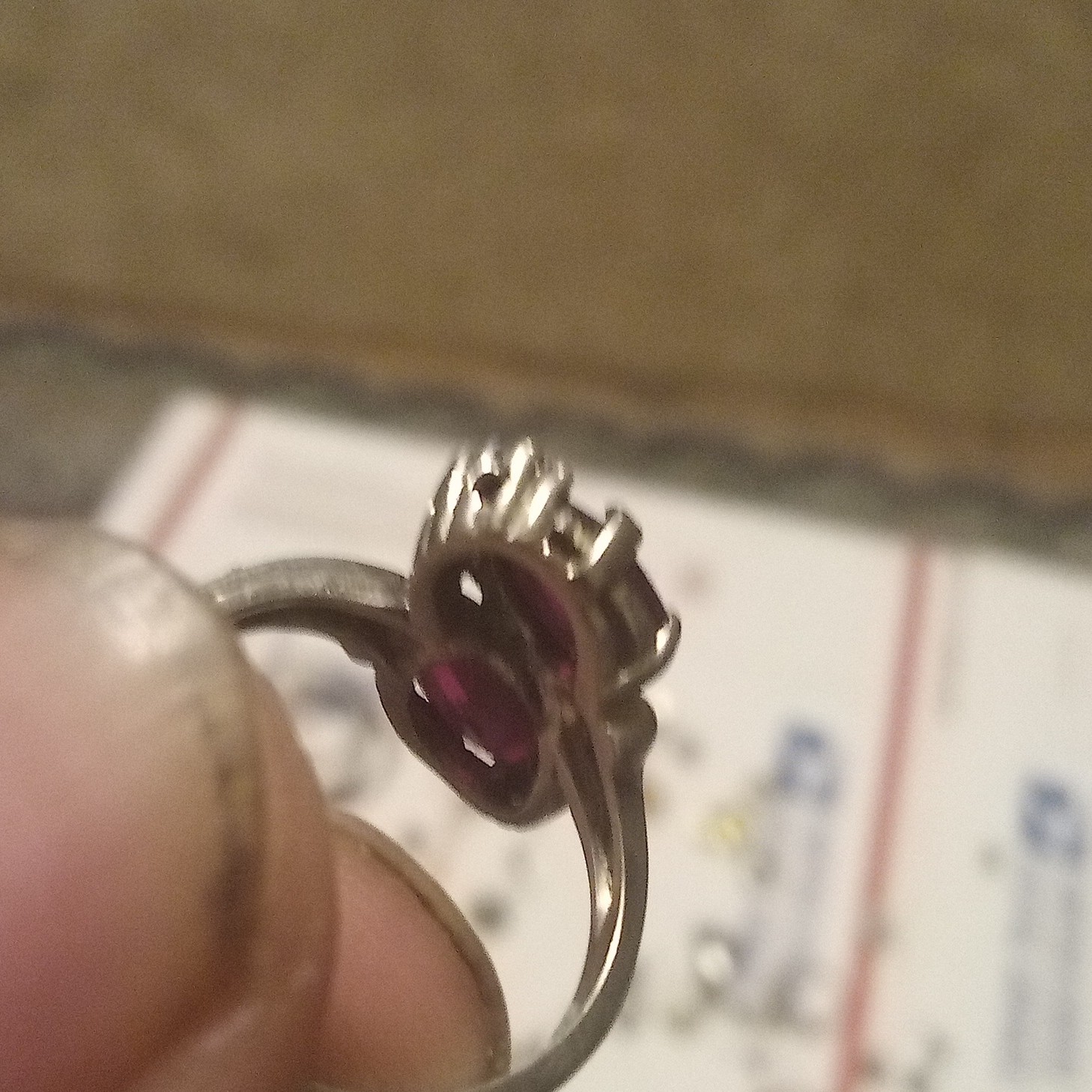 Silver Tone Bypass Cocktail Ring 2 Oval Red Stones Prong Set Size 3