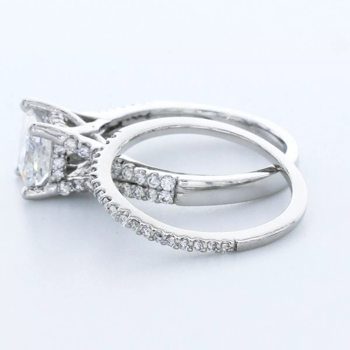 Engagement Ring Set Under Halo Platinum 2.38 CT Princess Lab-Grown Diamond H VS1