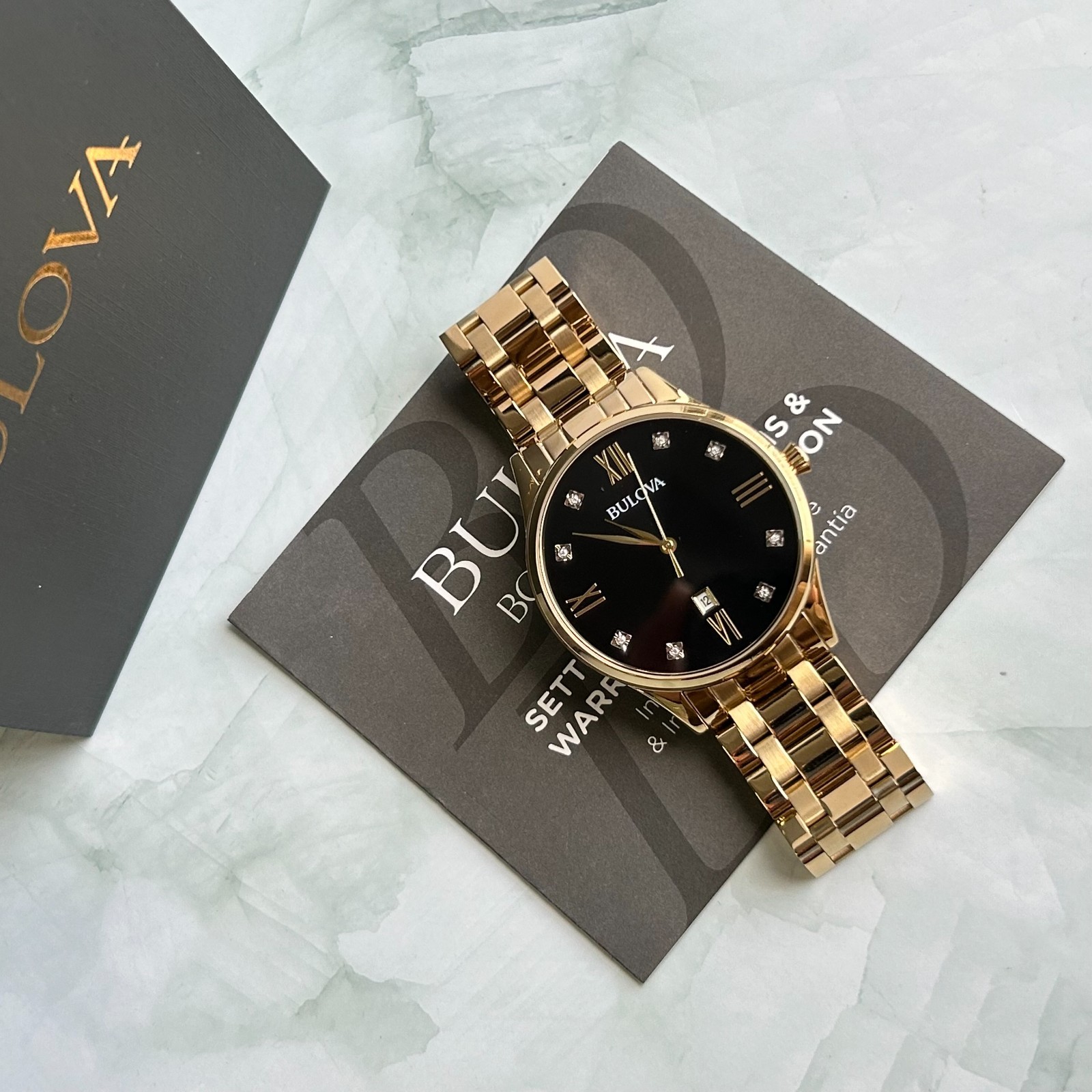 Bulova Classic 97D108 Diamond Black Dial Gold-Tone Bracelet Men’s Quartz Watch