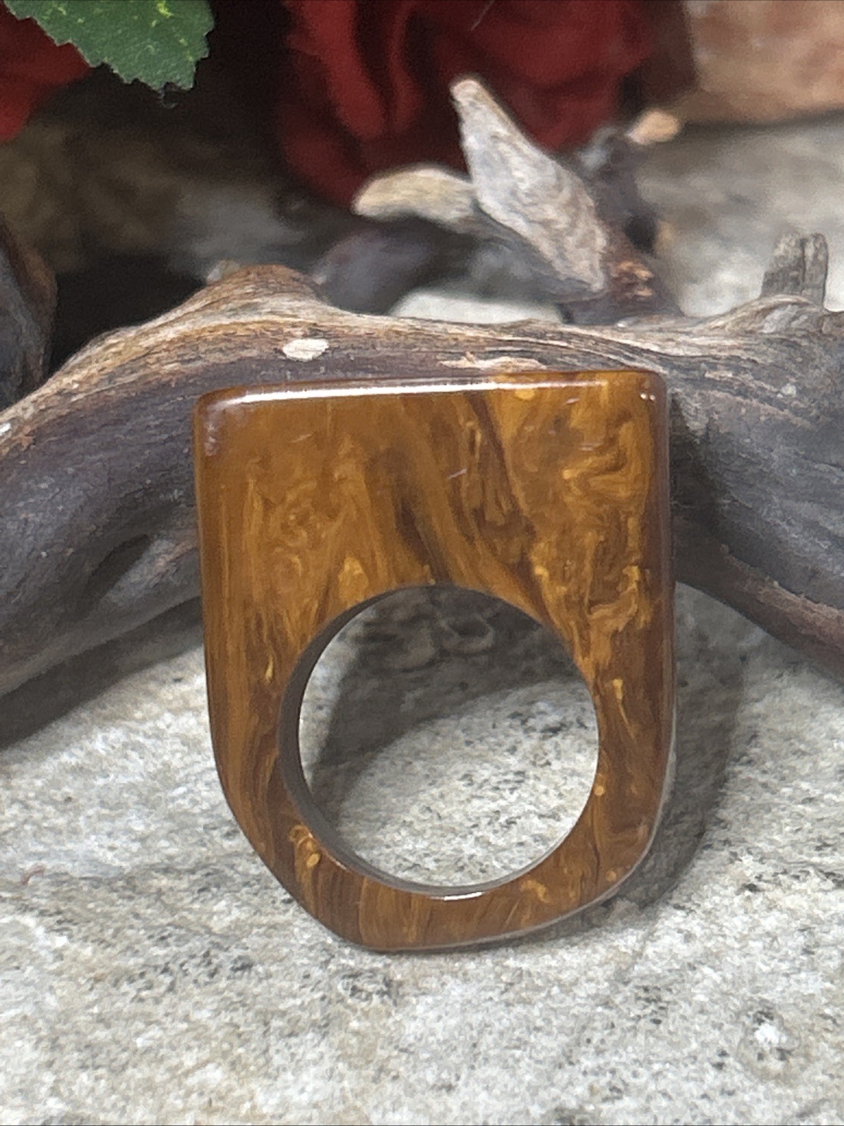 58. Vintage Retro Marbled Rootbeer Brown Bakelite Chunky Ring 5.5s-5.75s