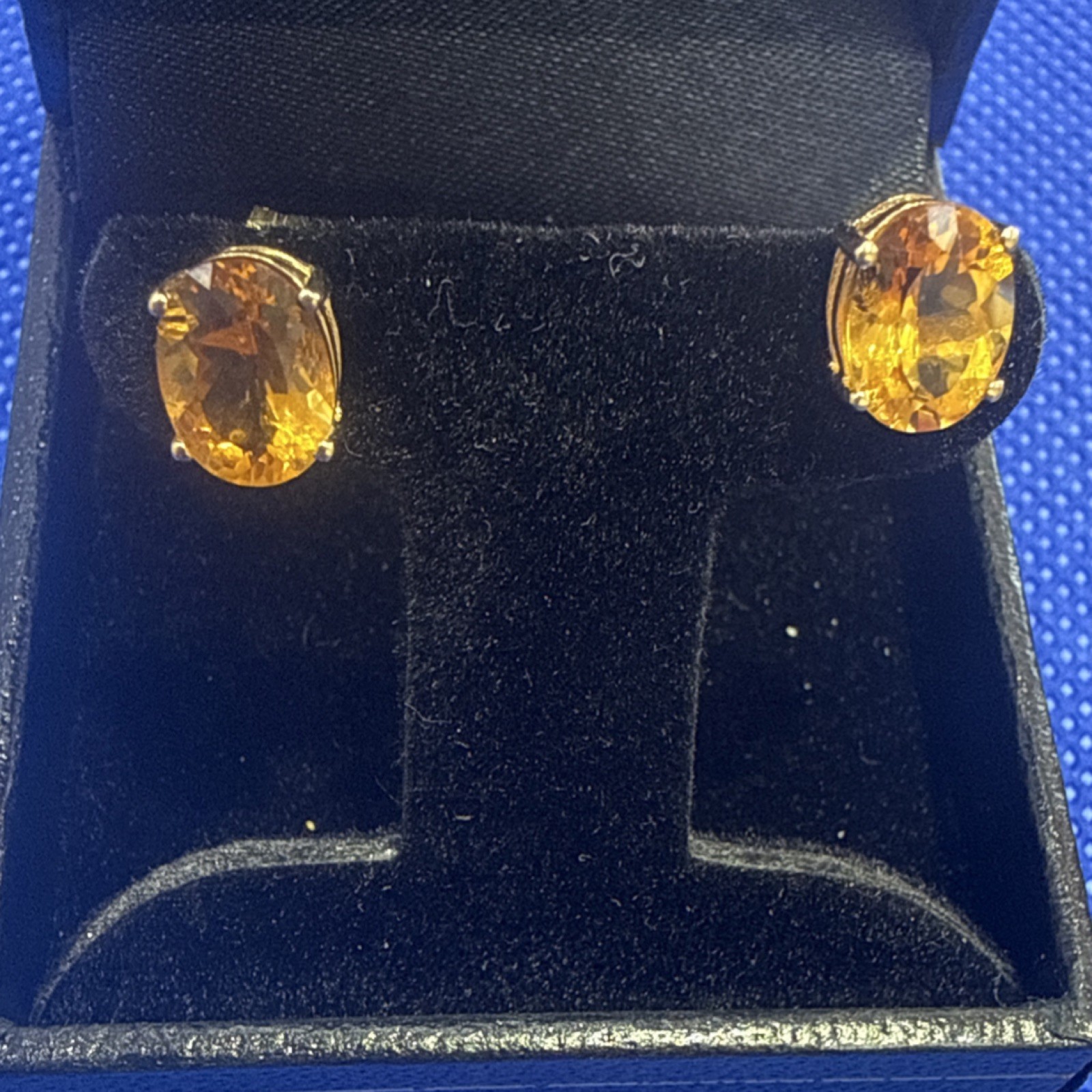 14k Yellow Gold Oval Citrine with diamond Stud Earrings Butterfly push back