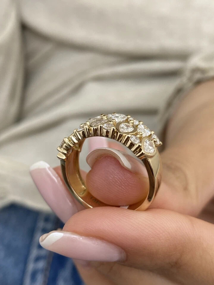 Wedding Ring Diamond Band Pear & Round EF VS Lab Grown Solid 14k Yellow Gold