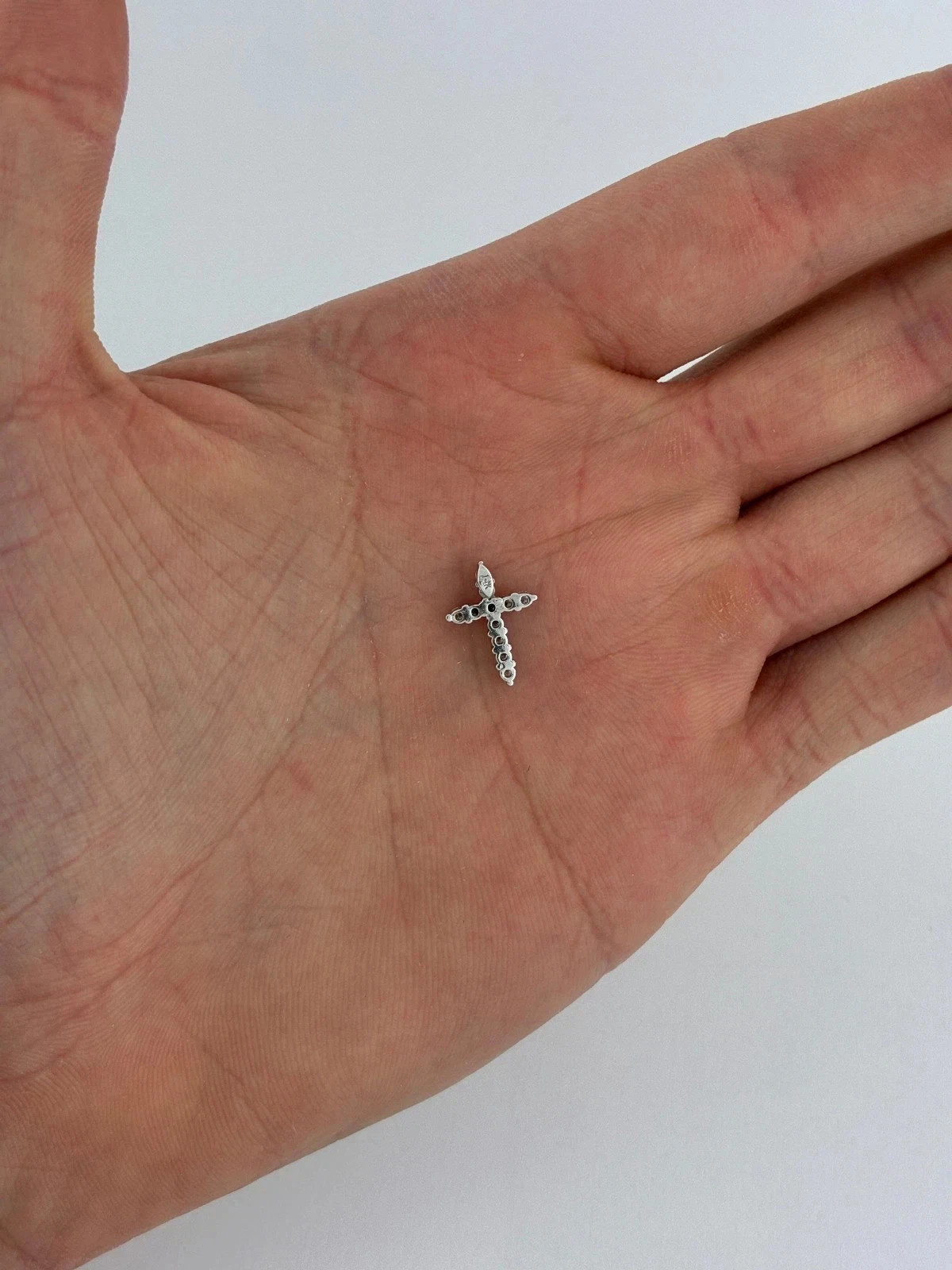 14K White Gold Plated Simulated Diamond Religious Small Dainty Cross Pendant