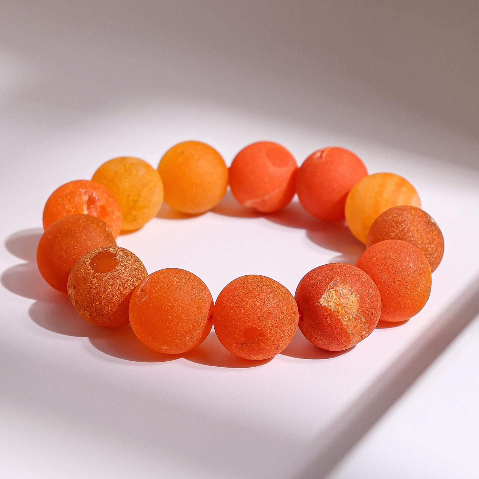 16MM Matte Orange Druzy Agete Big Size Beads Gemstone Bracelet For Man/Woman
