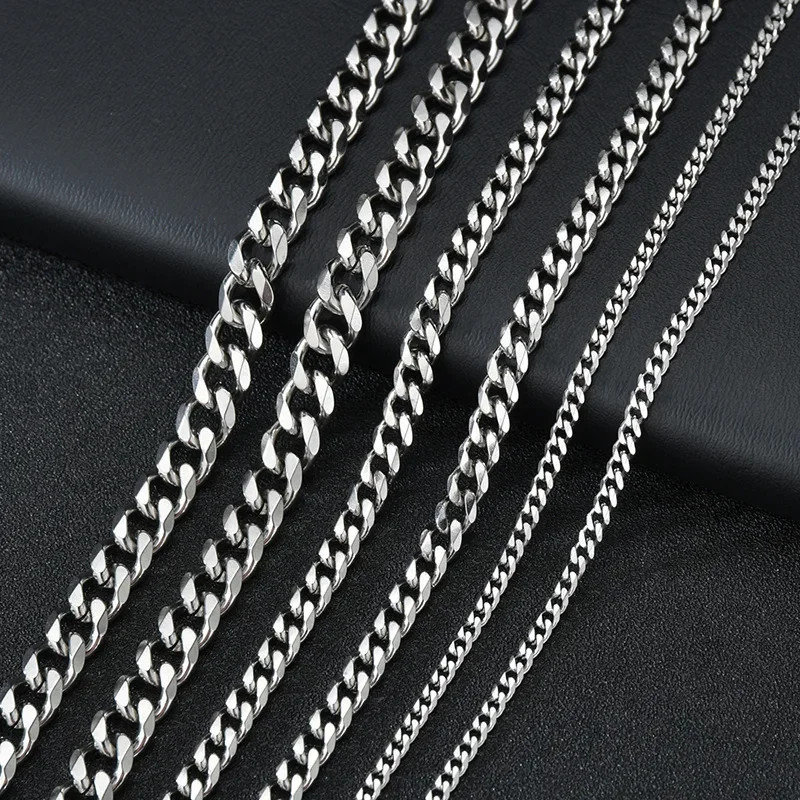 Stainless Steel Silver Cuban Curb Chain Necklace Mens Womens 3-11mm 16-36 Inch