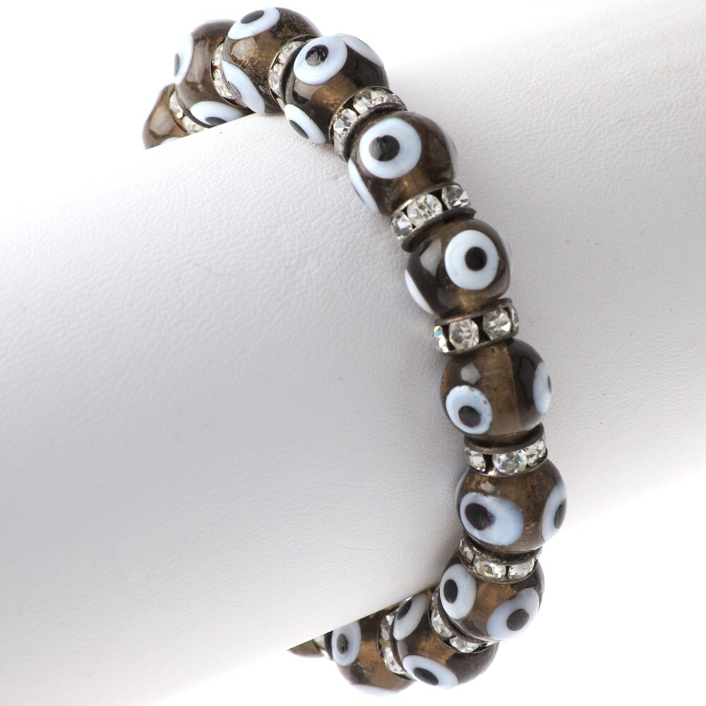 Stretch Good Luck Protection Evil Eye Bracelet with Hermatite Glass Bead & Rh…