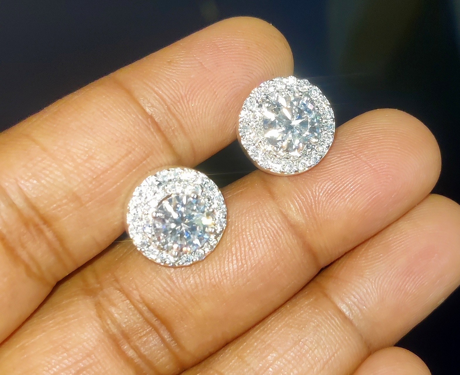1.80Ct Round Cut Lab Created Diamond Halo Stud Earrings 14K White Gold Plated