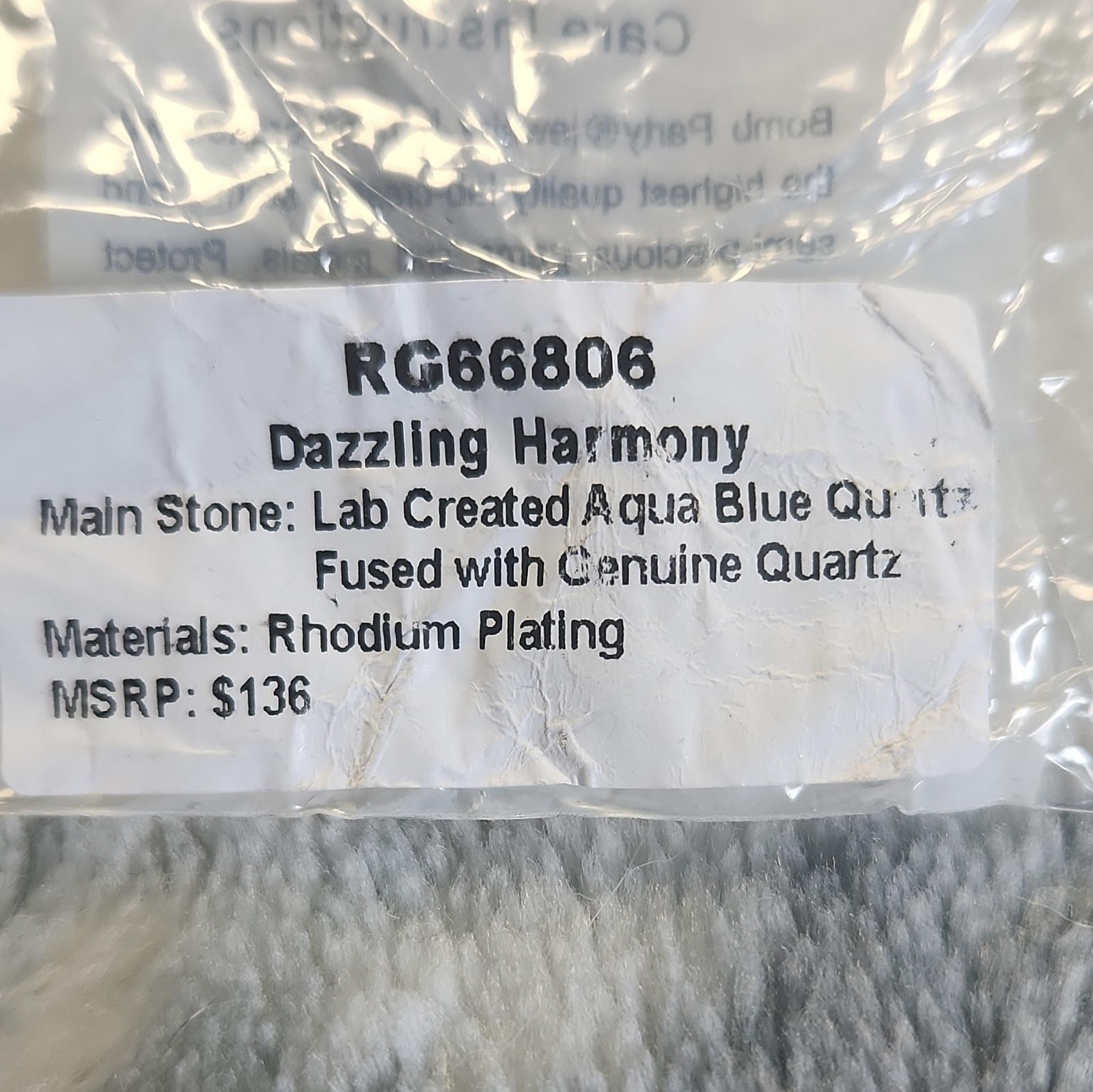BP “Dazzling Harmony” Lab Aqua Blue Quartz On Rhodium Plated Sz 7 RG66806