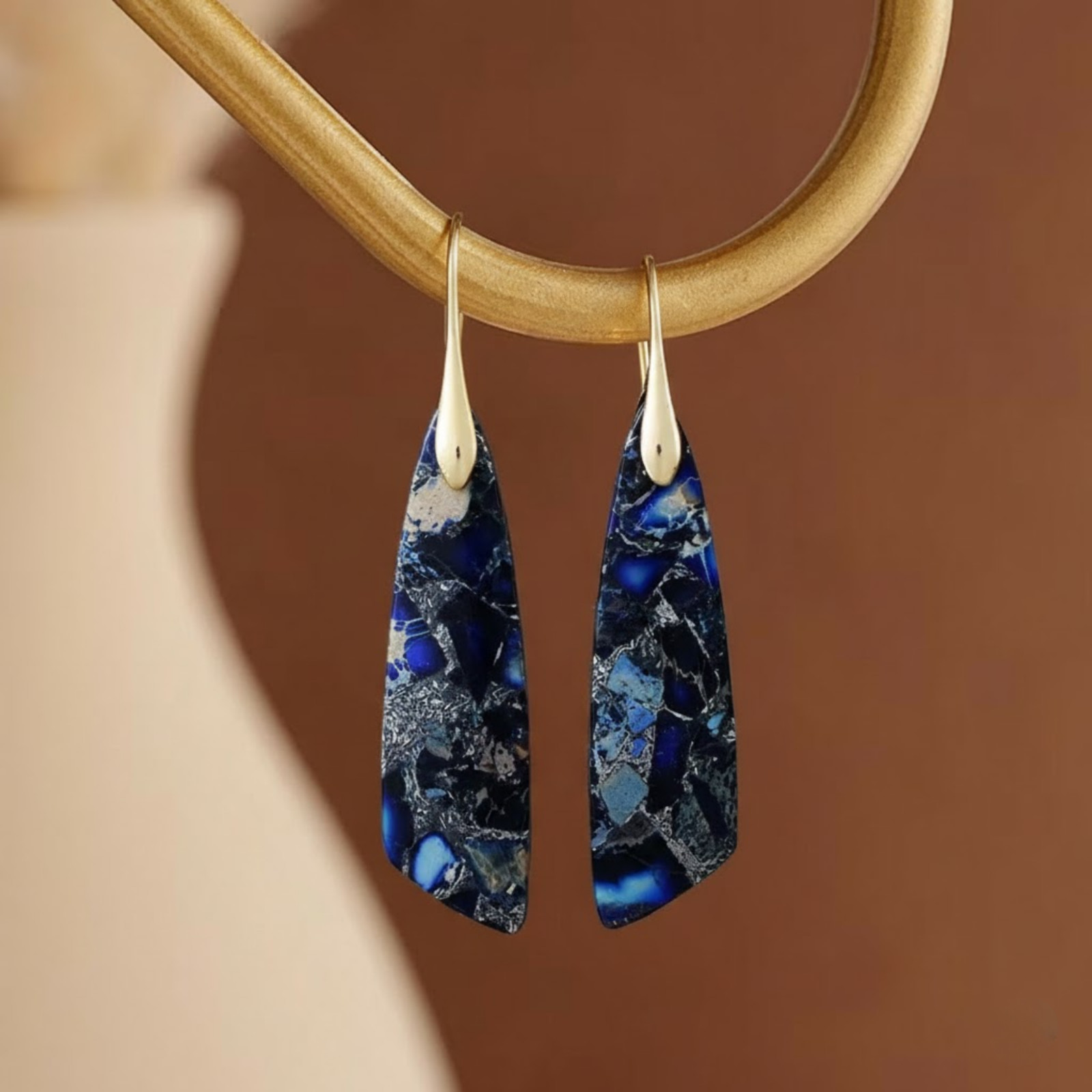 Natural Blue Jasper Boho Dangle Earrings Healing Reiki Gemstone Drop Earrings
