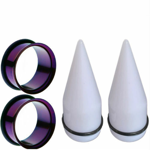 LARGE- 2-EAR GAUGING STRETCHING TAPERS & 2 STEEL PLUGS 4 PIECES TOTAL-UP TO 25MM