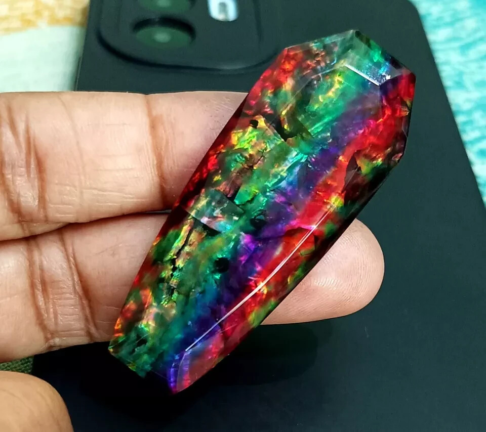 VVS Natural 62.53 Ct Opal-Like Fancy Cut Organic Ammolite Doublet Loose GEMSTONE