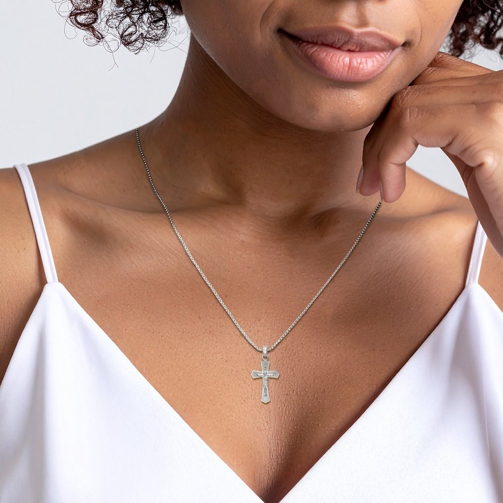 14K Solid White Gold Medium Jesus Crucifix Cross Pendant Necklace 23.9mm