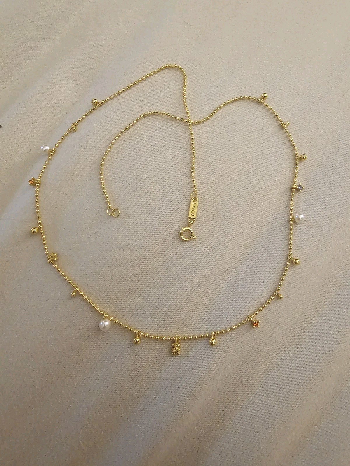 🧡💛TOUS NECKLACE CHARM GOLD PLATED PEARL, RINESTONE AND BEAR NECKLACE