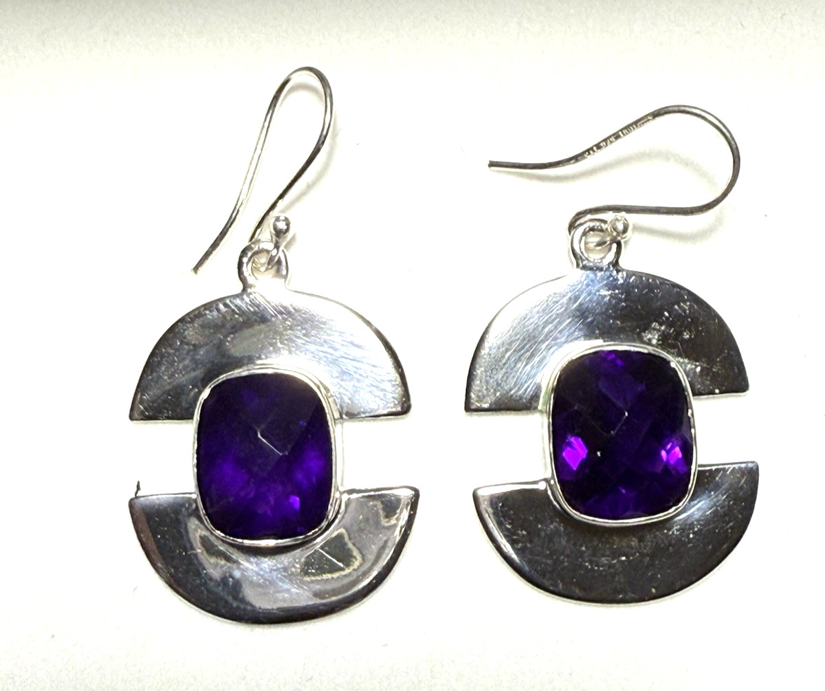 JTV African Amethyst Sterling Earrings Modernist Style 10.00CTW