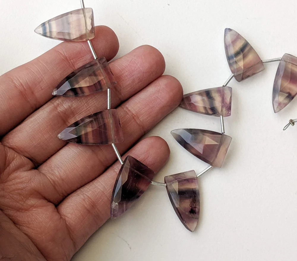 12x23mm Multi Fluorite Faceted Triangle Beads, Natural Fluorite Faceted Fancy