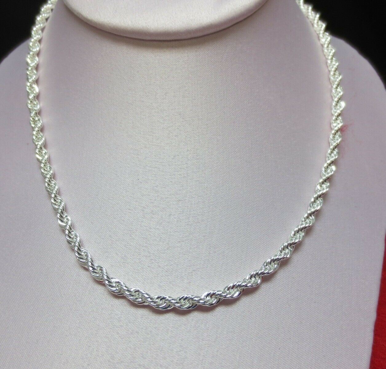 24 INCH .925 STERLING SILVER PLATED 4 MM ROPE CHAIN NECKLACE-USA SELLER