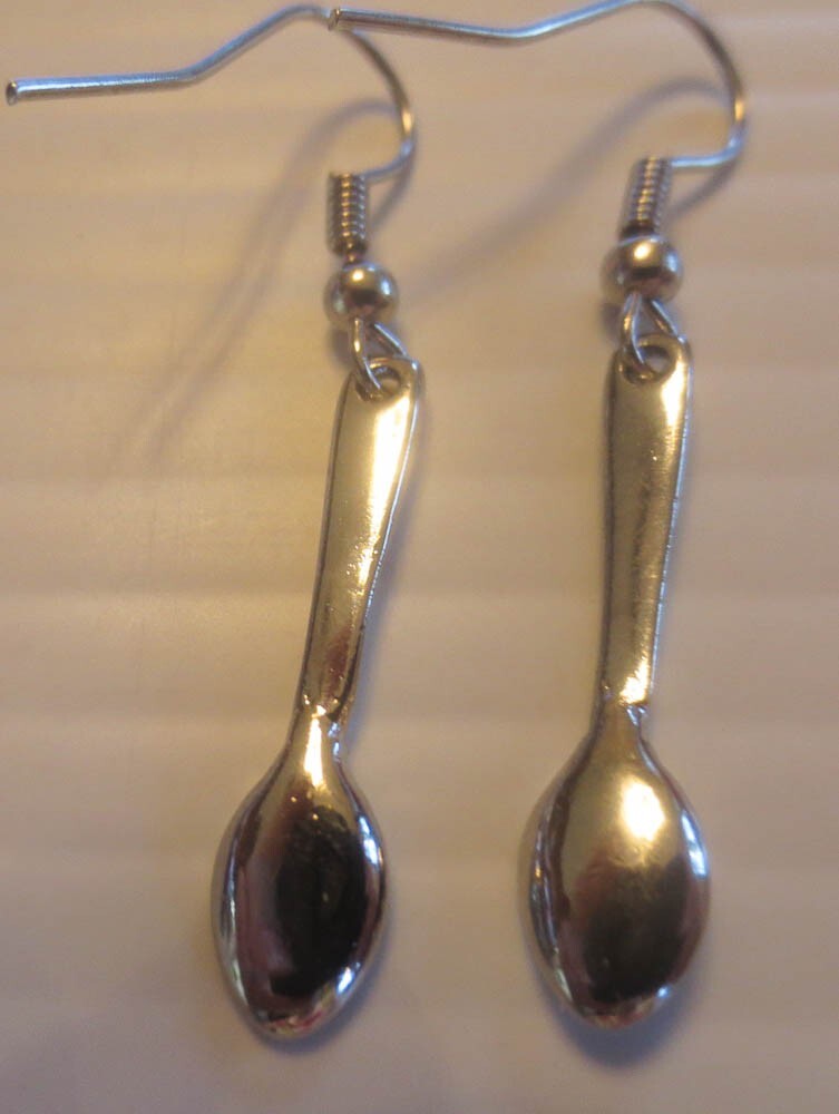 Dangling Silvertone Small Spoon Earrings 1 Inch Long