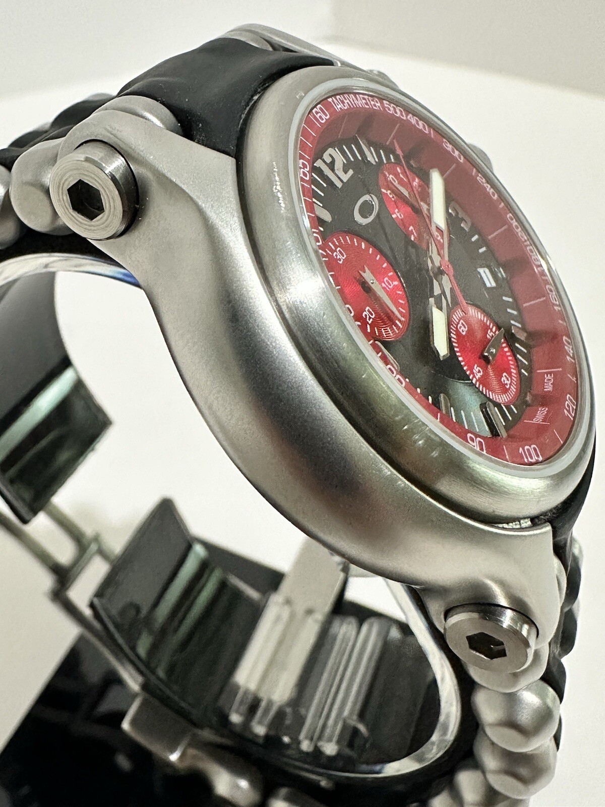Oakley Holeshot Watch Chronograph 6-Hand, Red Dial, Rare Stainless Steel Band