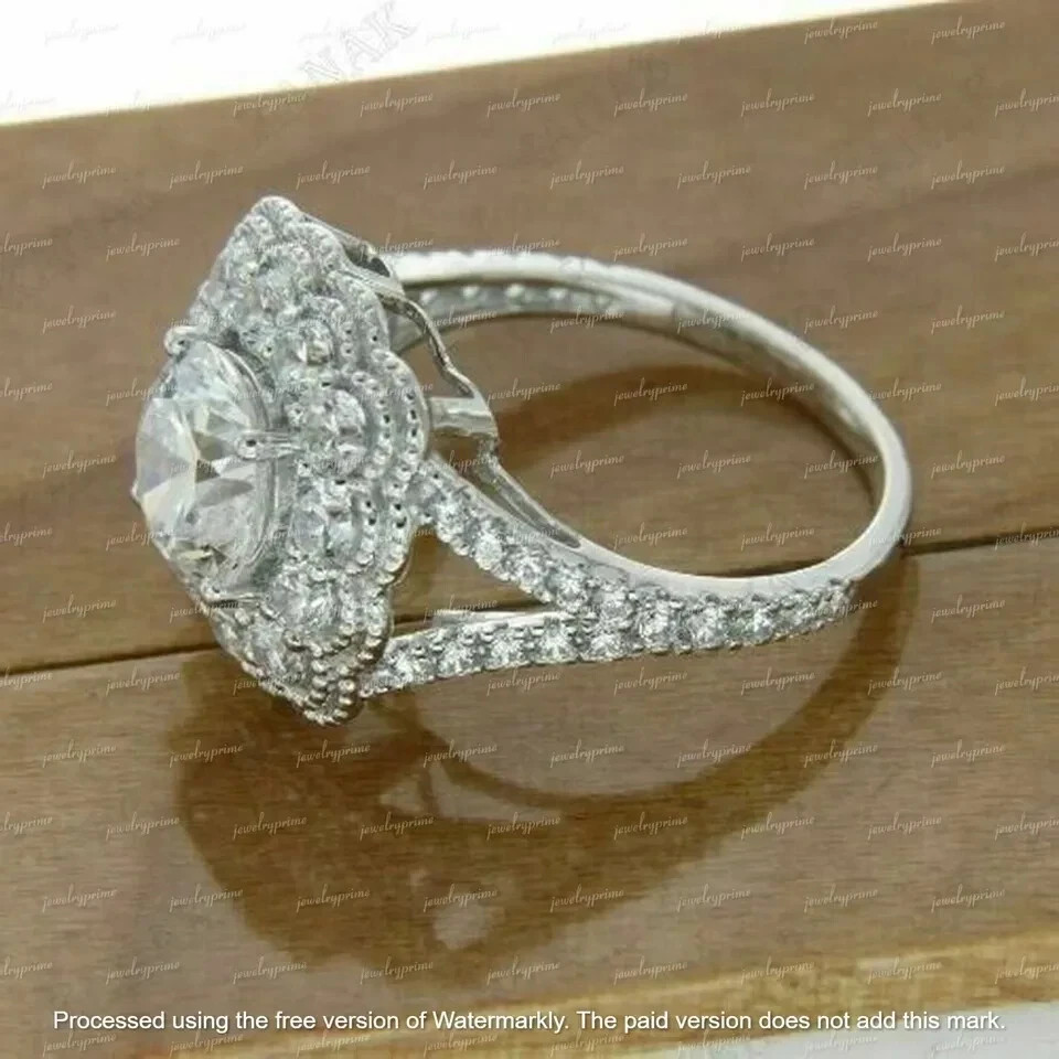 2.00Ct Round Cut lab Created Diamond Halo Engagement Ring 14k White Gold Plated