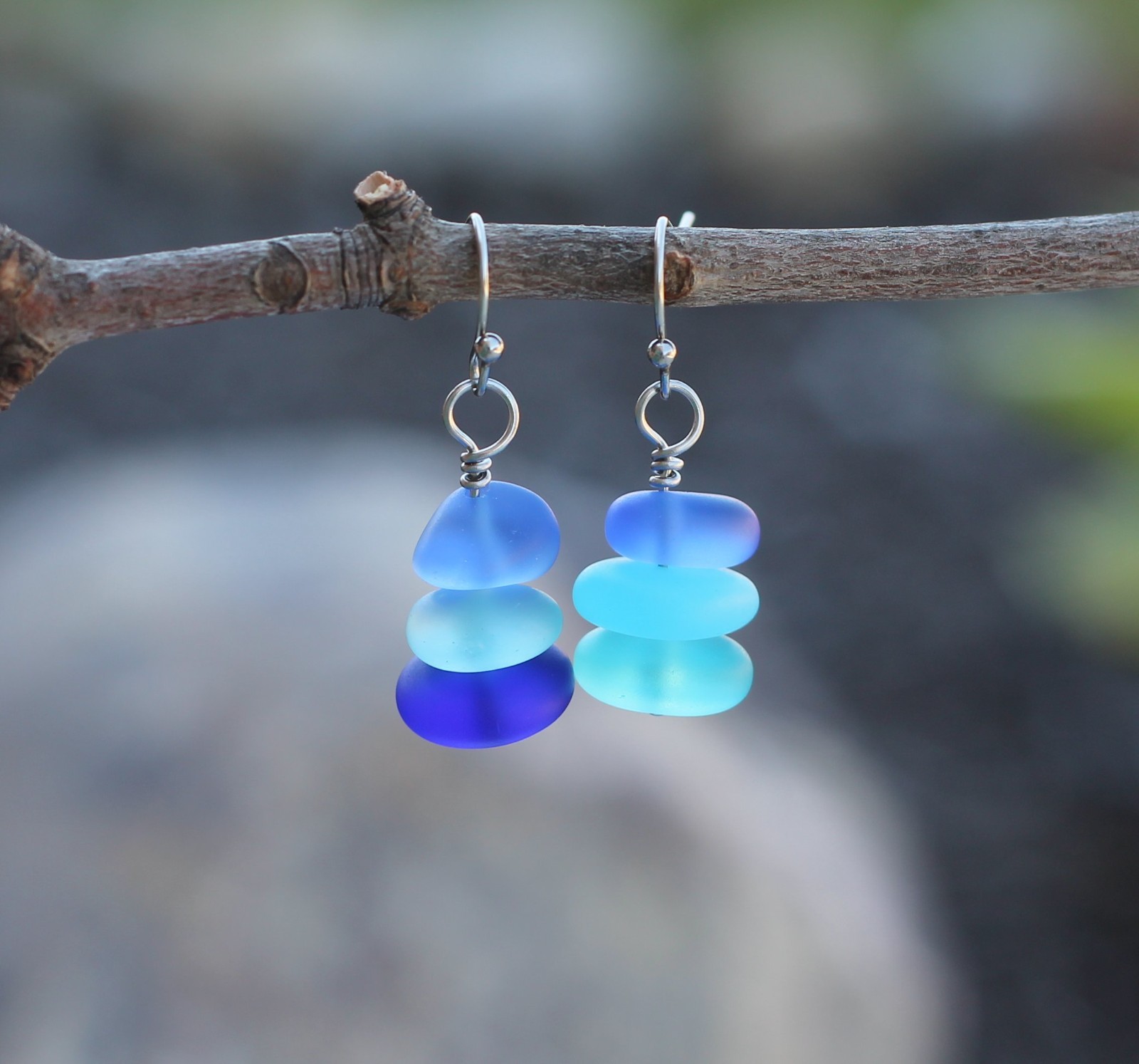 Blue Sea Glass Earrings | Ocean Sea Cruise Beach Jewelry