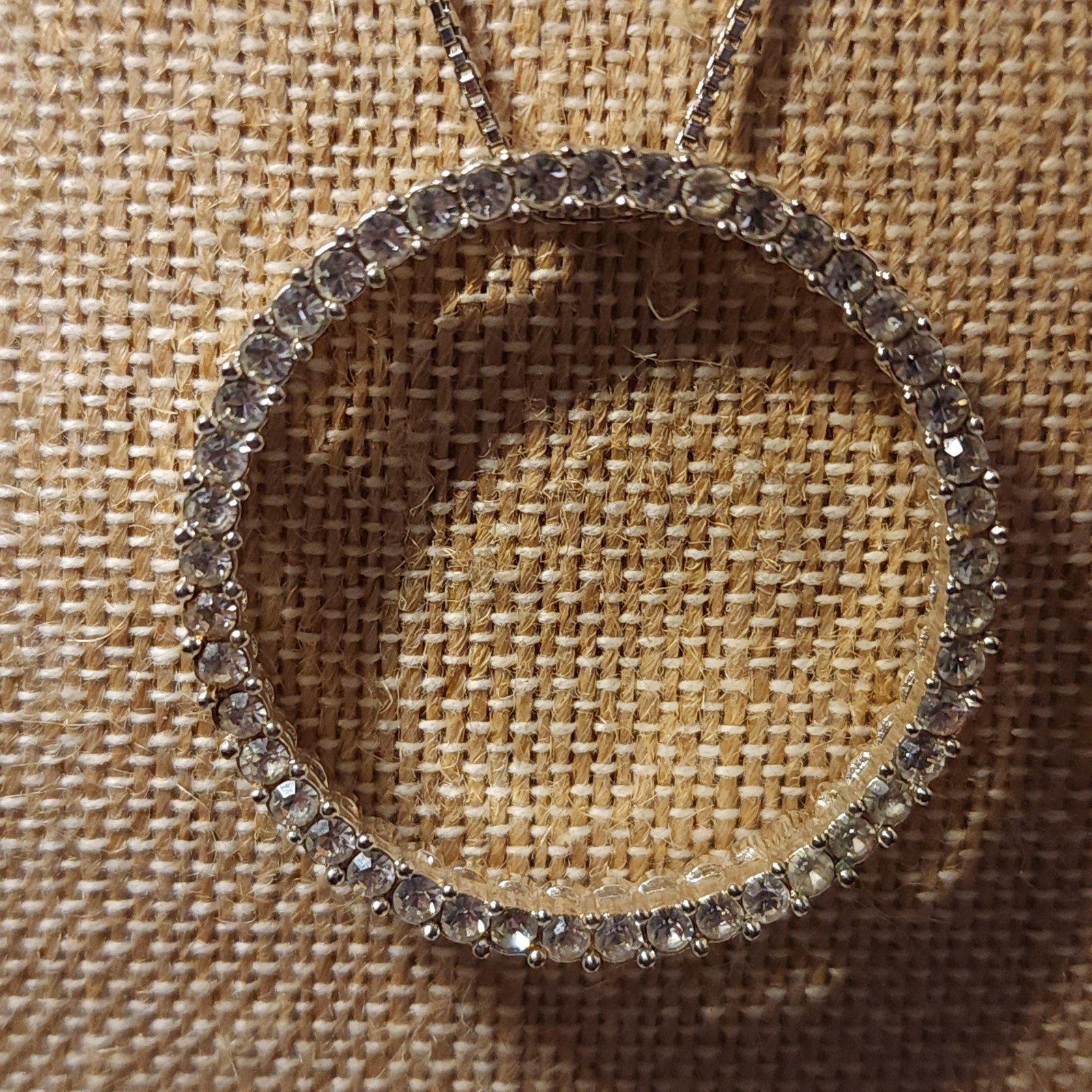 Large Circle Crystal Pendant Necklace 17in Sterling Silver Box Chain Halo