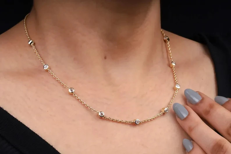 2.00 TCW Round Real Lab created Bezel Filled Necklace In 14k Yellow Gold Plated