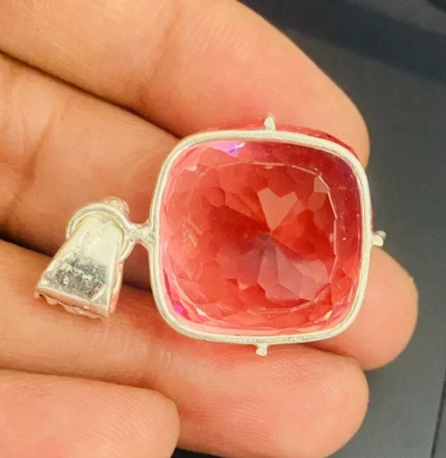 20 Ct Natural Padparadscha Sapphire Cushion Cut 925 Silver Pendant Gemstone
