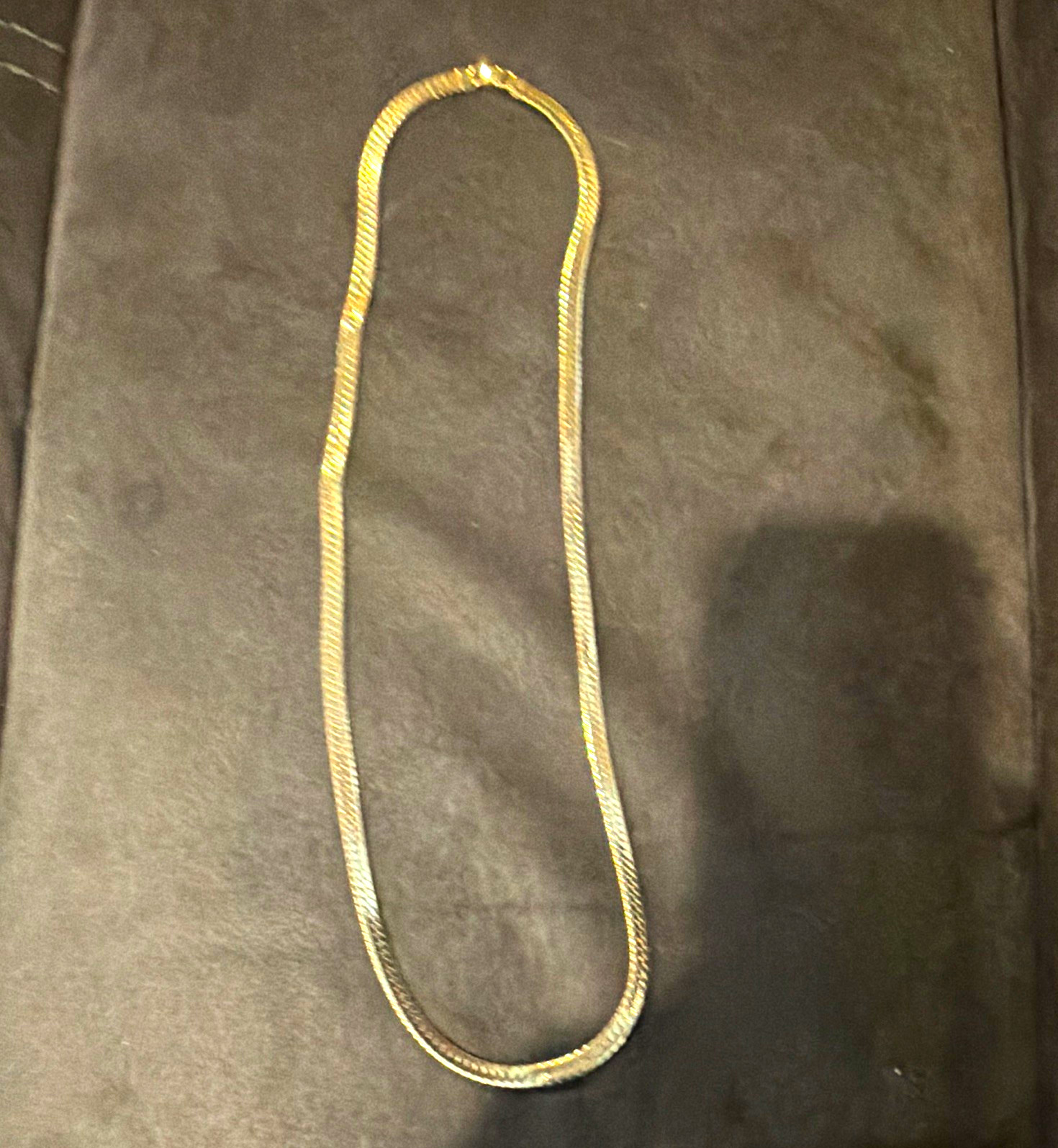 Silver Tone Herringbone Chain Necklace, 24 in, Box Clasp, No Stone