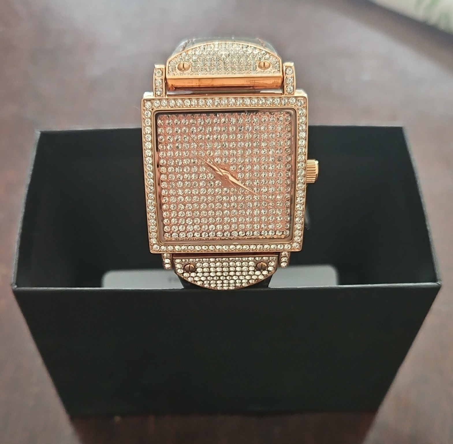 Adrienne Couture Collection Limited Edition Square Rose Gold Watch Brown Leather