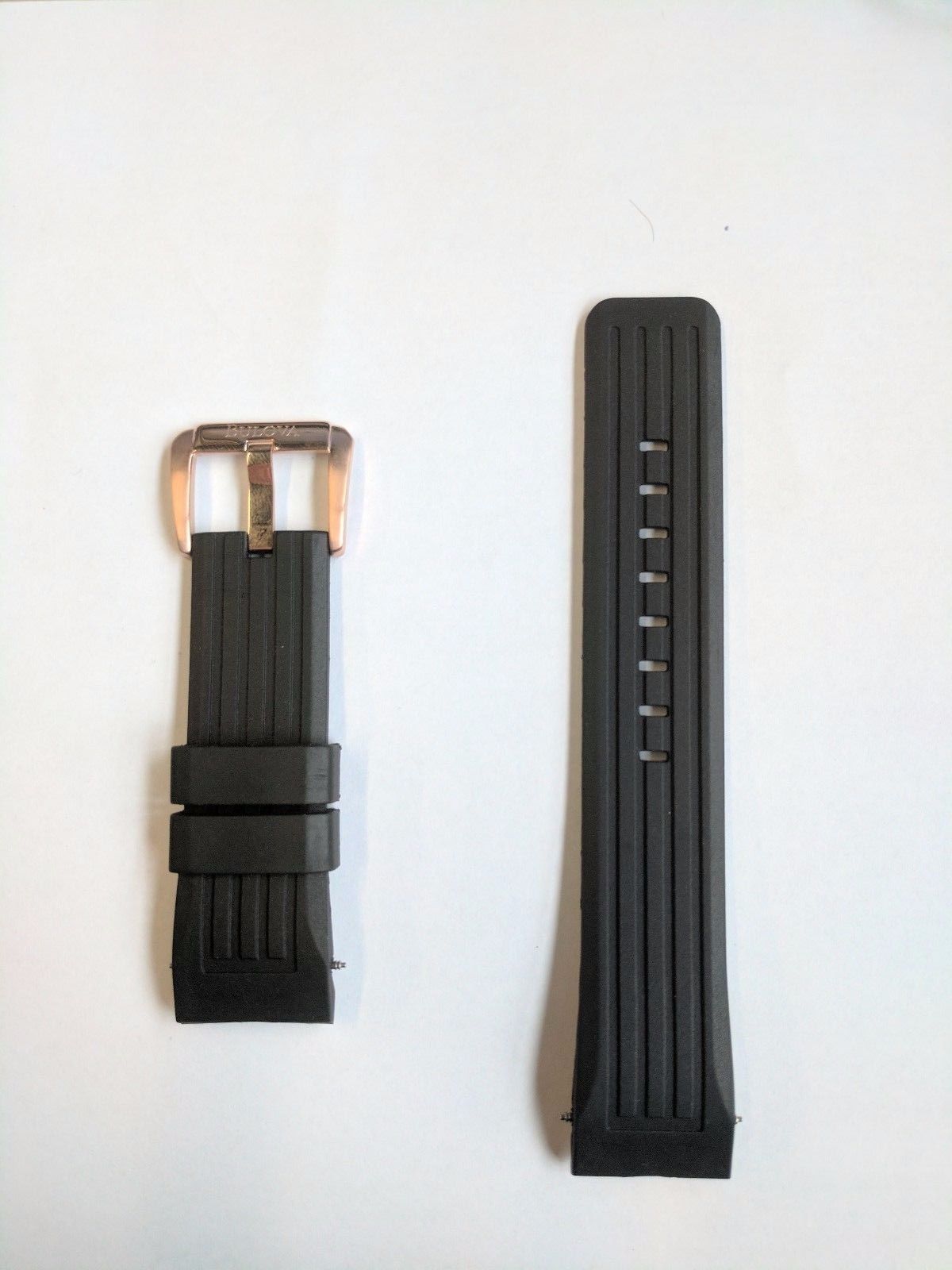 Bulova Men’s 98B152 Black Rubber Band Watch Strap Rose Gold Buckle Replacement