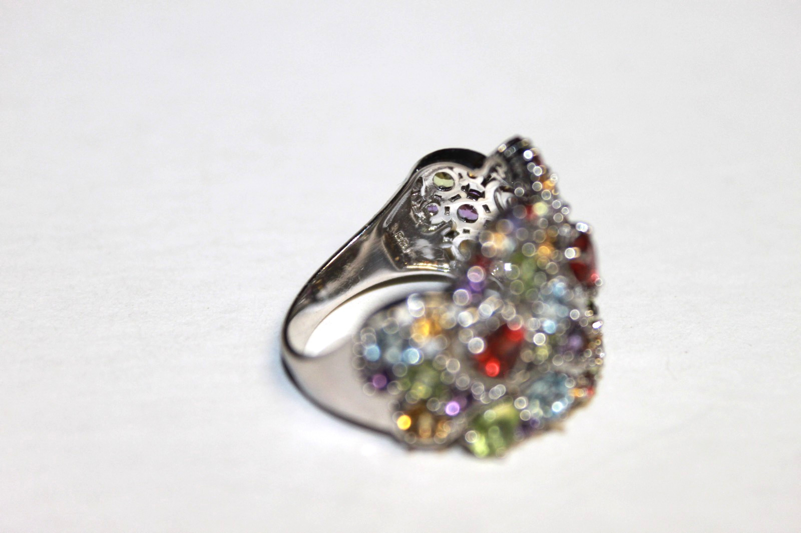 SIGNED BBJ 925 BANGKOK STERLING SILVER AND MULTI GEMSTONE RING SIZE 8 1/2