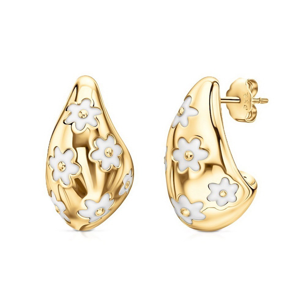925 Sterling Silver Enamel Flower Stud Earrings | Teardrop Floral Jewelry |