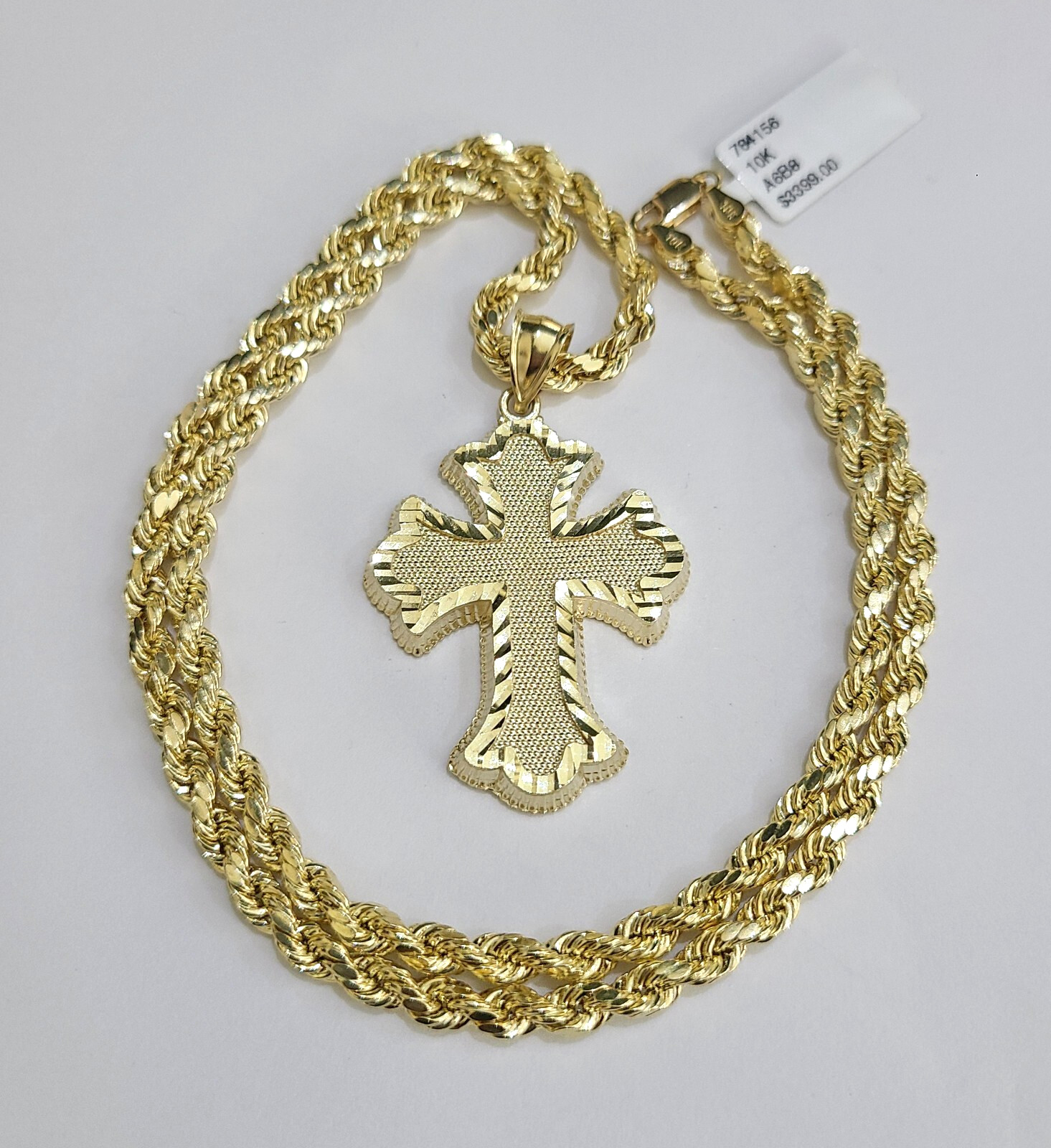REAL 10k Jesus Roman Cross Charm Rope Chain Pendant 4mm Necklace Set 18″-28″ in