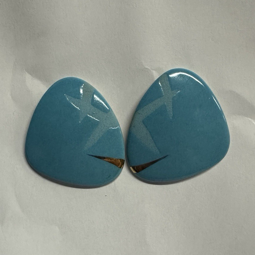 Blue Triangle Stud Earrings Pair Plastic No Stone Butterfly Closure