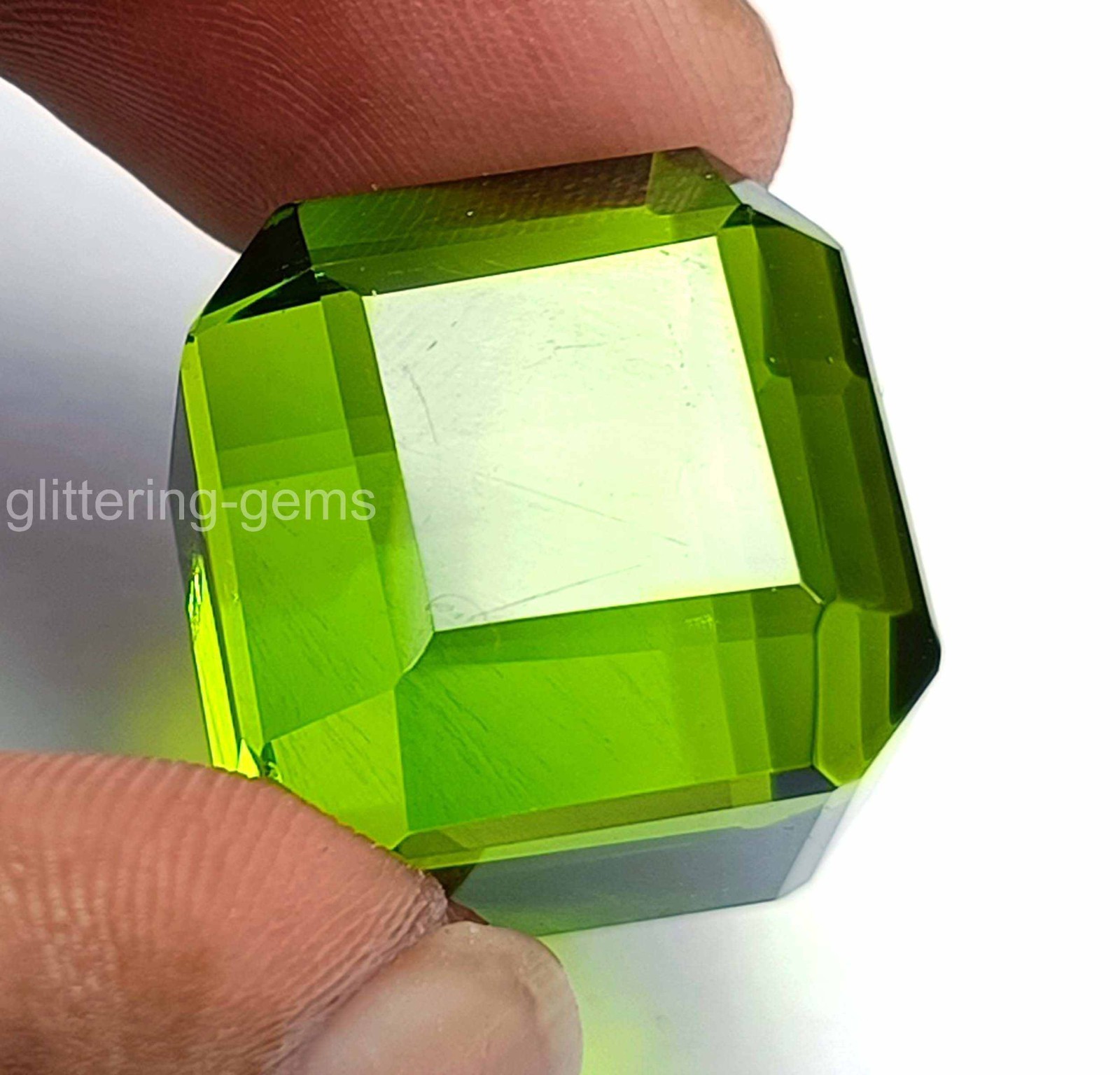 Natural Pakistani Green Peridot 39.10 Ct Cube Cut IGL Certified Loose Gem 5DOG